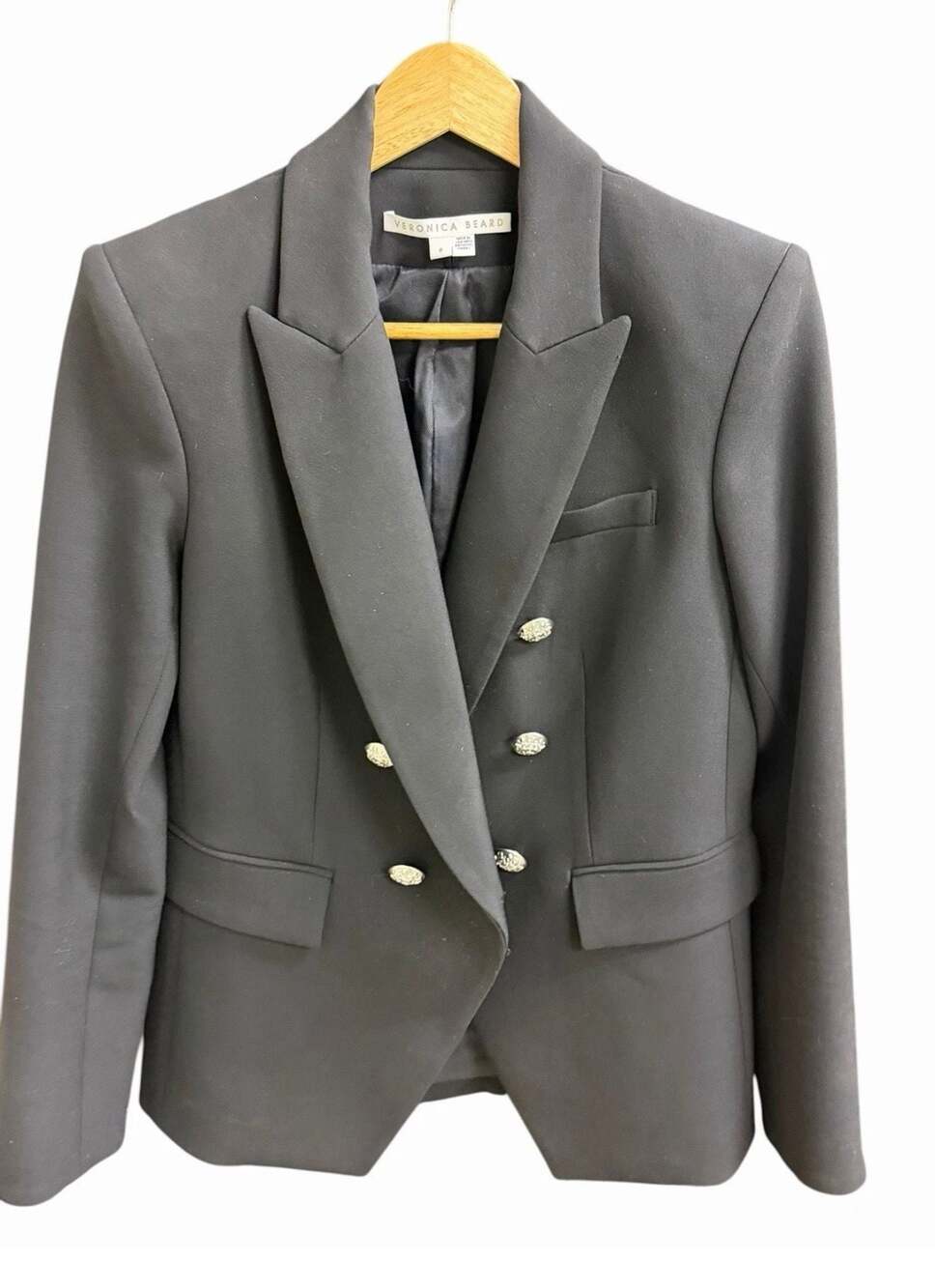 Veronica Beard Miller Dickey Jacket in Black with Silver Buttons Size 8